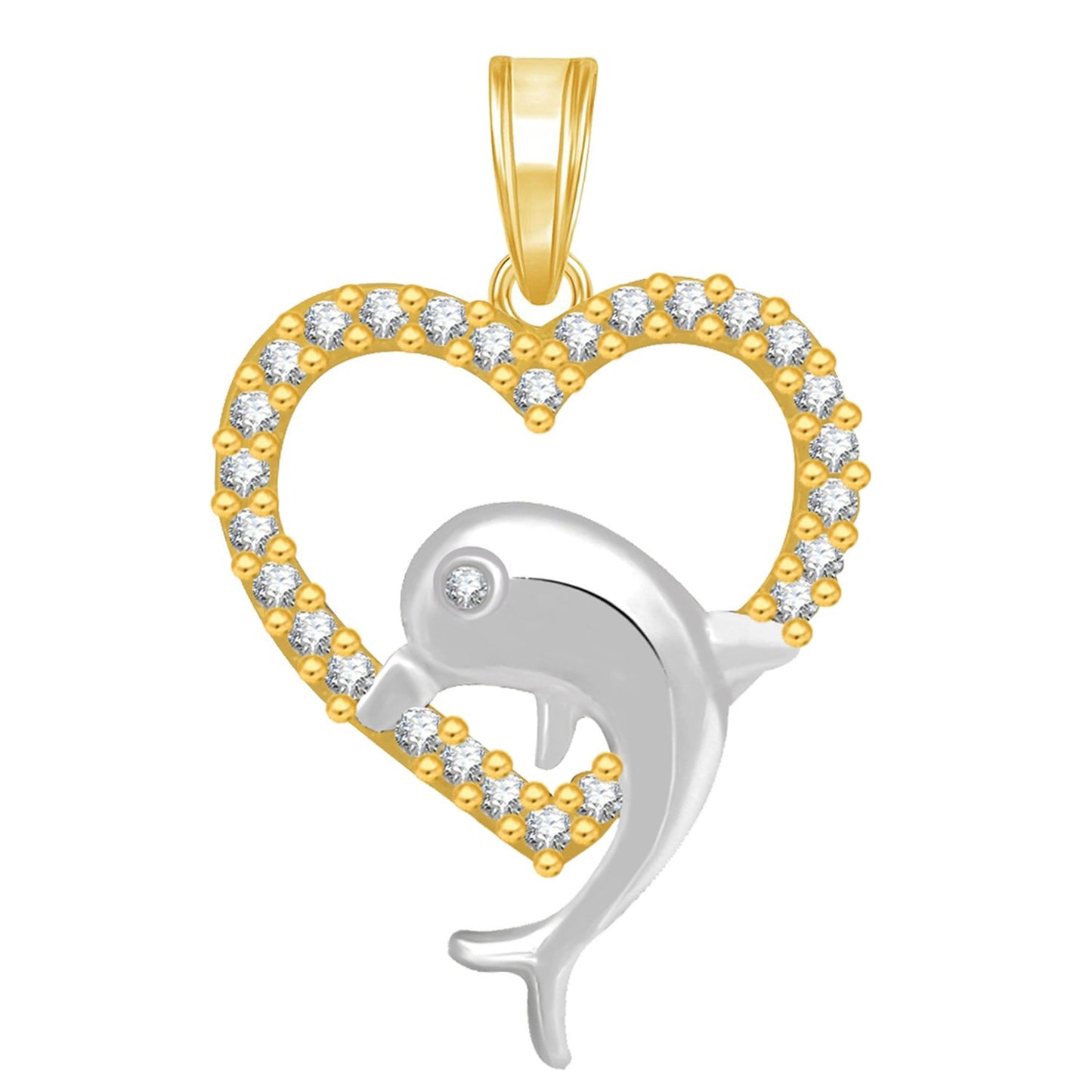 Pure 925 Sterling Silver Pendent Dolphin In Valentine Heart Shape CZ Pendant Locket Gift For Women, Girls & Baby Girls