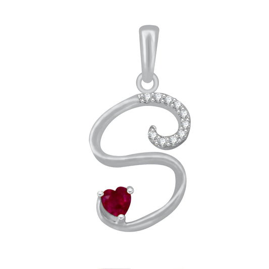 Pure 925 Sterling Silver Ruby Red Valentines Gifts Heart in CZ S Alphabet Letter Pendant