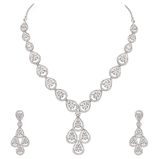 Pure 925 Sterling Silver Necklace Earrings Jewellery Set in Cubic Zirconia/CZ for Women & Girls (with Pure 925 Silver Push Back)