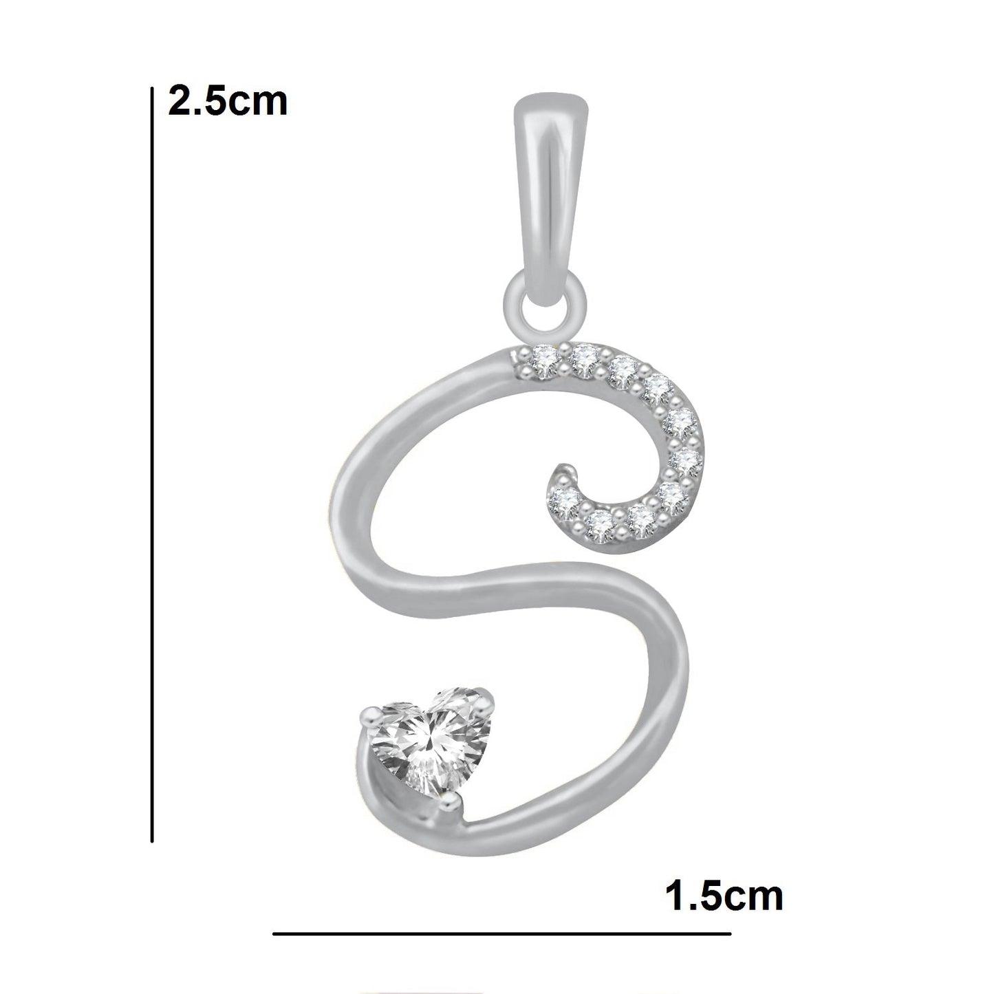 Pure 925 Sterling Silver Valentines Gifts Heart in CZ S Alphabet Letter Pendant