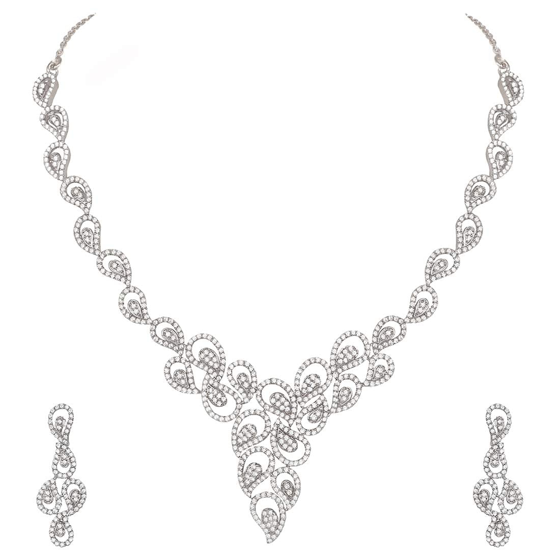 Pure 925 Sterling Silver Necklace Earrings Jewellery Set in Cubic Zirconia/CZ for Women & Girls (with Pure 925 Silver Push Back)