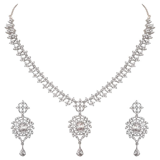 Pure 925 Sterling Silver Necklace Earrings Jewellery Set in Cubic Zirconia/CZ for Women & Girls (With Pure 925 Silver Push Back)