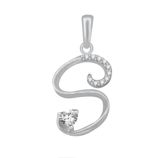 Pure 925 Sterling Silver Valentines Gifts Heart in CZ S Alphabet Letter Pendant