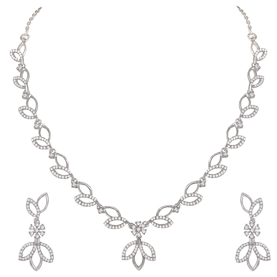 Pure 925 Sterling Silver Necklace Earrings Jewellery Set in Cubic Zirconia/CZ for Women & Girls (with Pure 925 Silver Push Back)