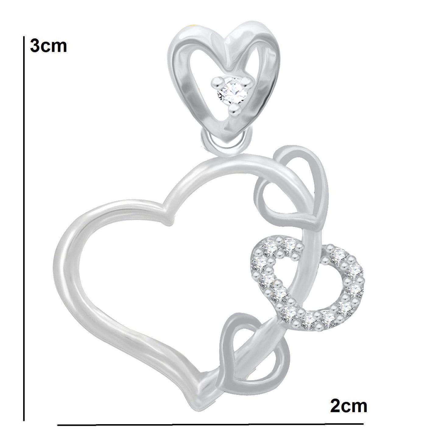 Pure 925 Sterling Silver Pendent Hearts In Valentine Heart Shape CZ Pendant Locket Gift For Women, Girls & Baby Girls