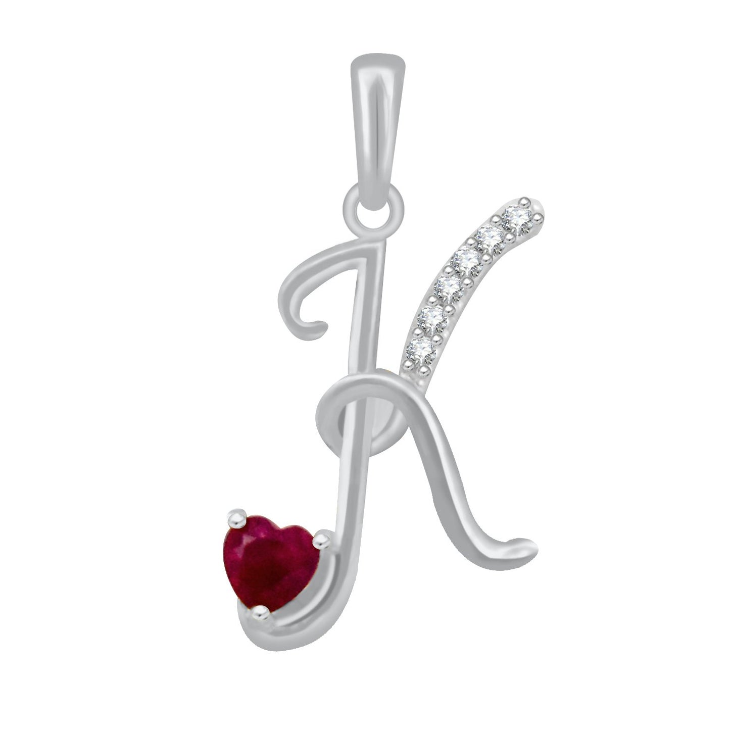 Pure 925 Sterling Silver Ruby Red Valentines Gifts Heart in CZ K Alphabet Letter Pendant