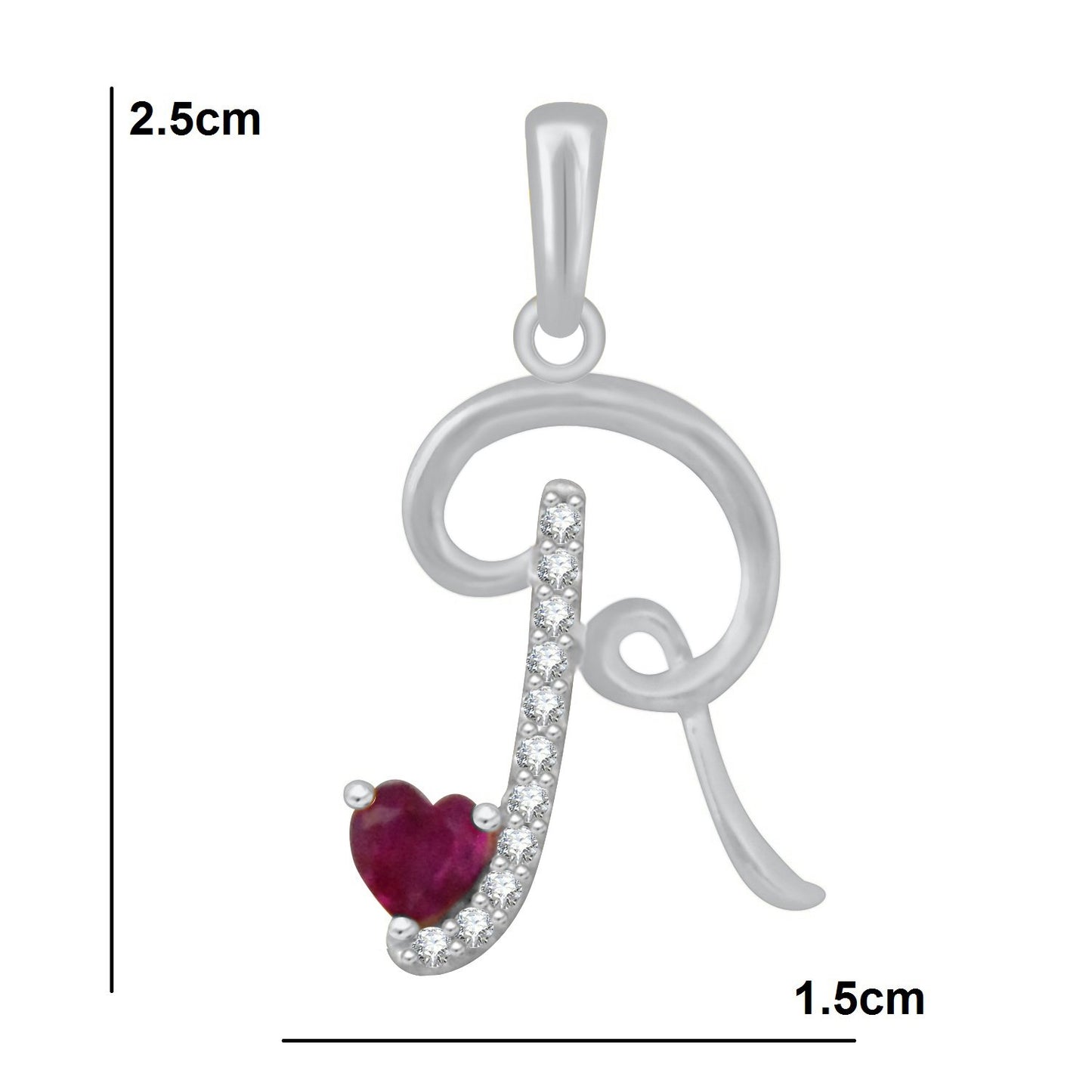 Pure 925 Sterling Silver Ruby Red Valentines Gifts Heart in CZ R Alphabet Letter Pendant