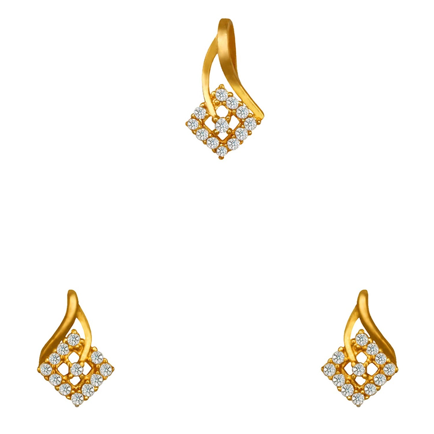 Pure 925 Sterling Silver Pendant With Studs (Earring) Jewellery Set for Women & Girls (GOLD)