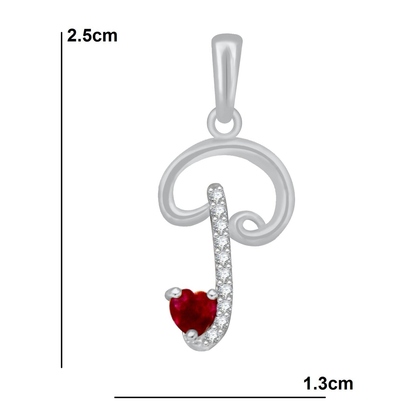 Red Ruby Pure 925 Sterling Silver Heart in CZ P Alphabet Letter Unisex Pendant