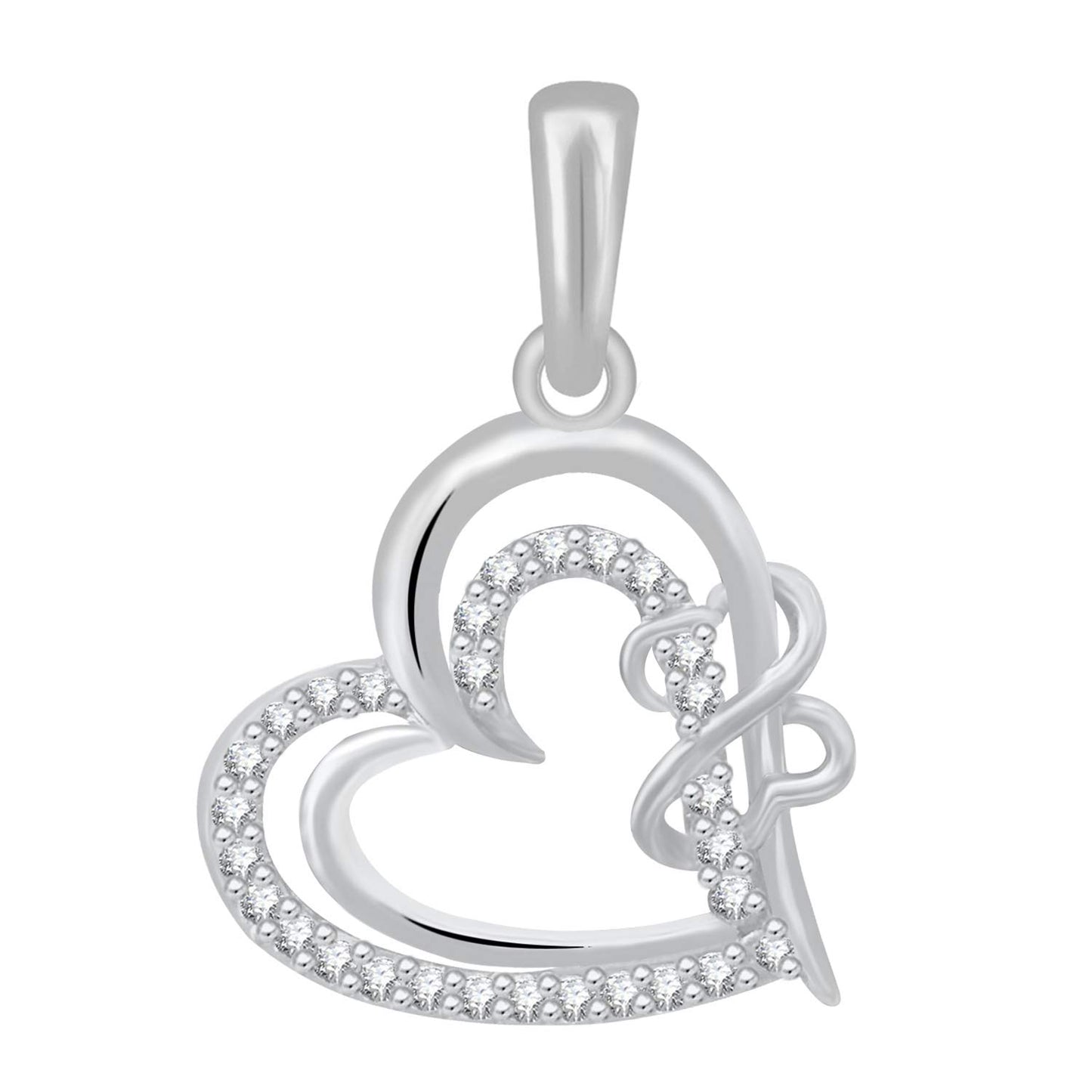 Pure 925 Sterling Silver Pendent Diamond Hearts In Valentine Heart Shape CZ Pendant Locket Gift For Women, Girls & Baby Girls