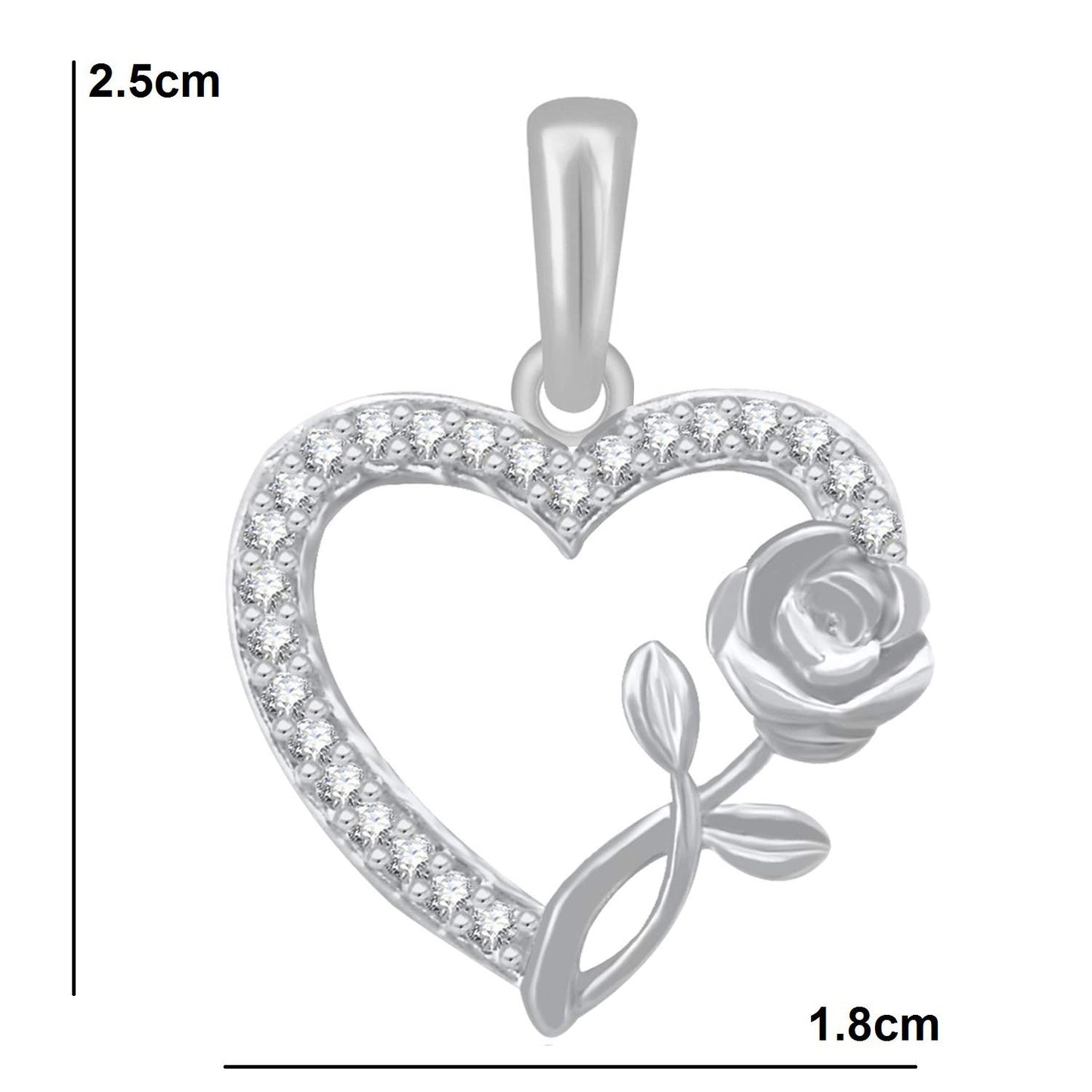 Pure 925 Sterling Silver Pendent Rose In Valentine Heart Shape CZ Pendant Locket Gift For Women, Girls & Baby Girls