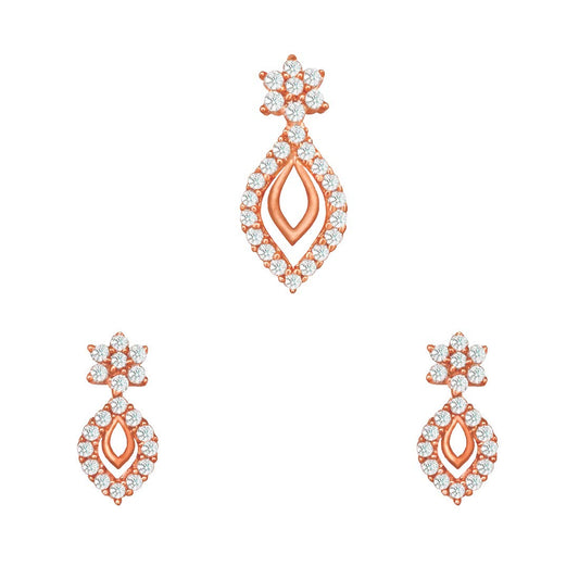 Pure 925 Sterling Silver Pendant With Studs (Earring) Jewellery Set for Women & Girls (ROSE GOLD)