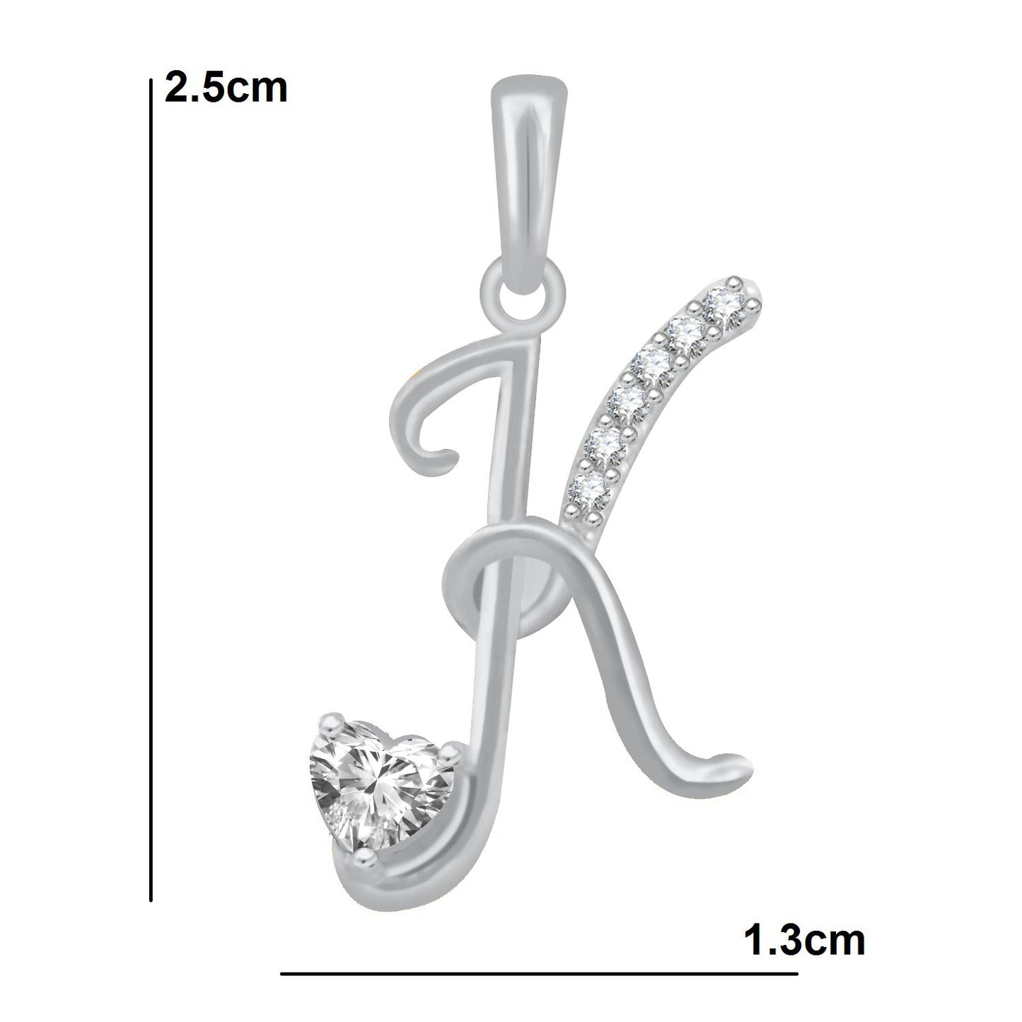 Pure 925 Sterling Silver in Rhodium CZ K Alphabet Letter Pendant for Men and Women