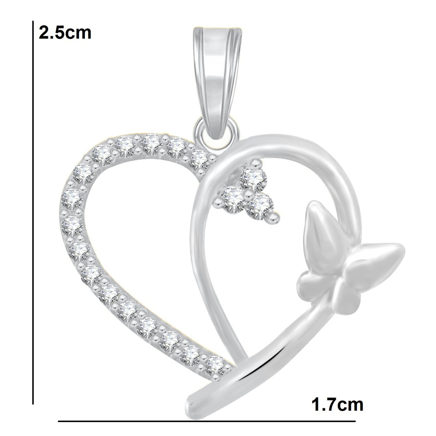 Pure 925 Sterling Silver Pendent Butterfly In Valentine Heart Shape CZ Pendant Locket Gift For Women, Girls & Baby Girls