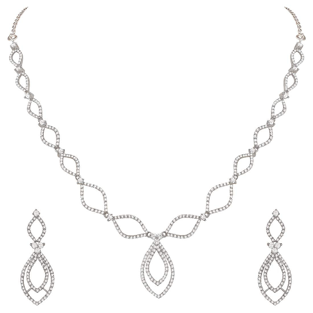 Pure 925 Sterling Silver Necklace Earrings Jewellery Set in Cubic Zirconia/CZ for Women & Girls (With Pure 925 Silver Push Back)