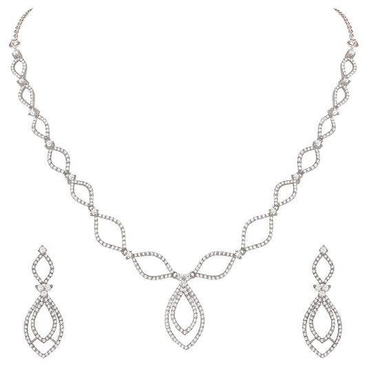 Pure 925 Sterling Silver Necklace Earrings Jewellery Set in Cubic Zirconia/CZ for Women & Girls (With Pure 925 Silver Push Back)