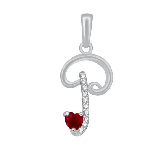 Red Ruby Pure 925 Sterling Silver Heart in CZ P Alphabet Letter Unisex Pendant