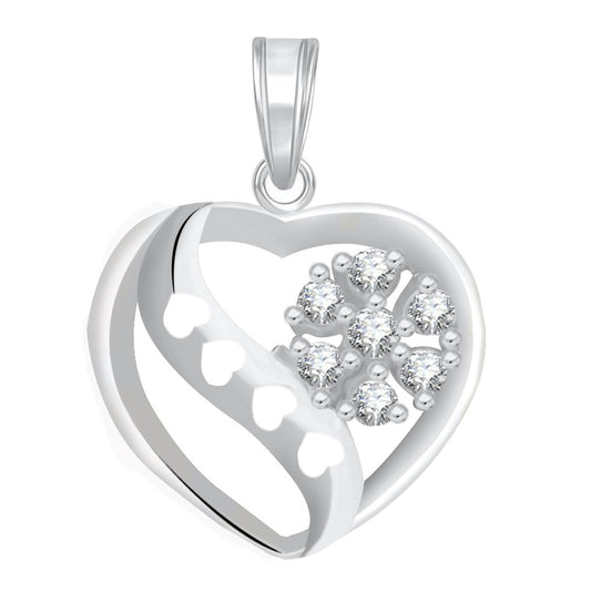 Pure 925 Sterling Silver Pendent Flower in Valentine Heart Shape CZ Pendant Locket Gift For Women, Girls & Baby Girls