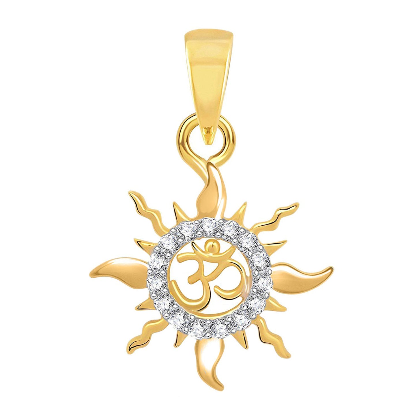 Pure 925 Sterling Silver Om Surya Lord Sun Ohm Locket In Cz Aum God Pendant For Man & Women