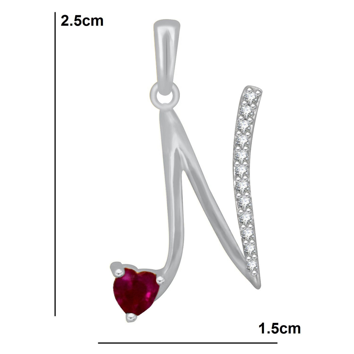 Pure 925 Sterling Silver Ruby Red Valentines Gifts Heart in CZ N Alphabet Letter Pendant