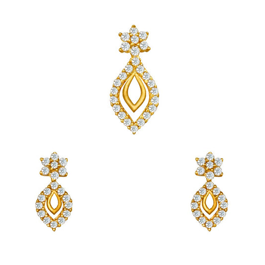 Pure 925 Sterling Silver Pendant With Studs (Earring) Jewellery Set for Women & Girls (GOLD)