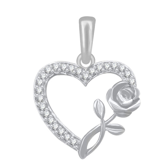 Pure 925 Sterling Silver Pendent Rose In Valentine Heart Shape CZ Pendant Locket Gift For Women, Girls & Baby Girls