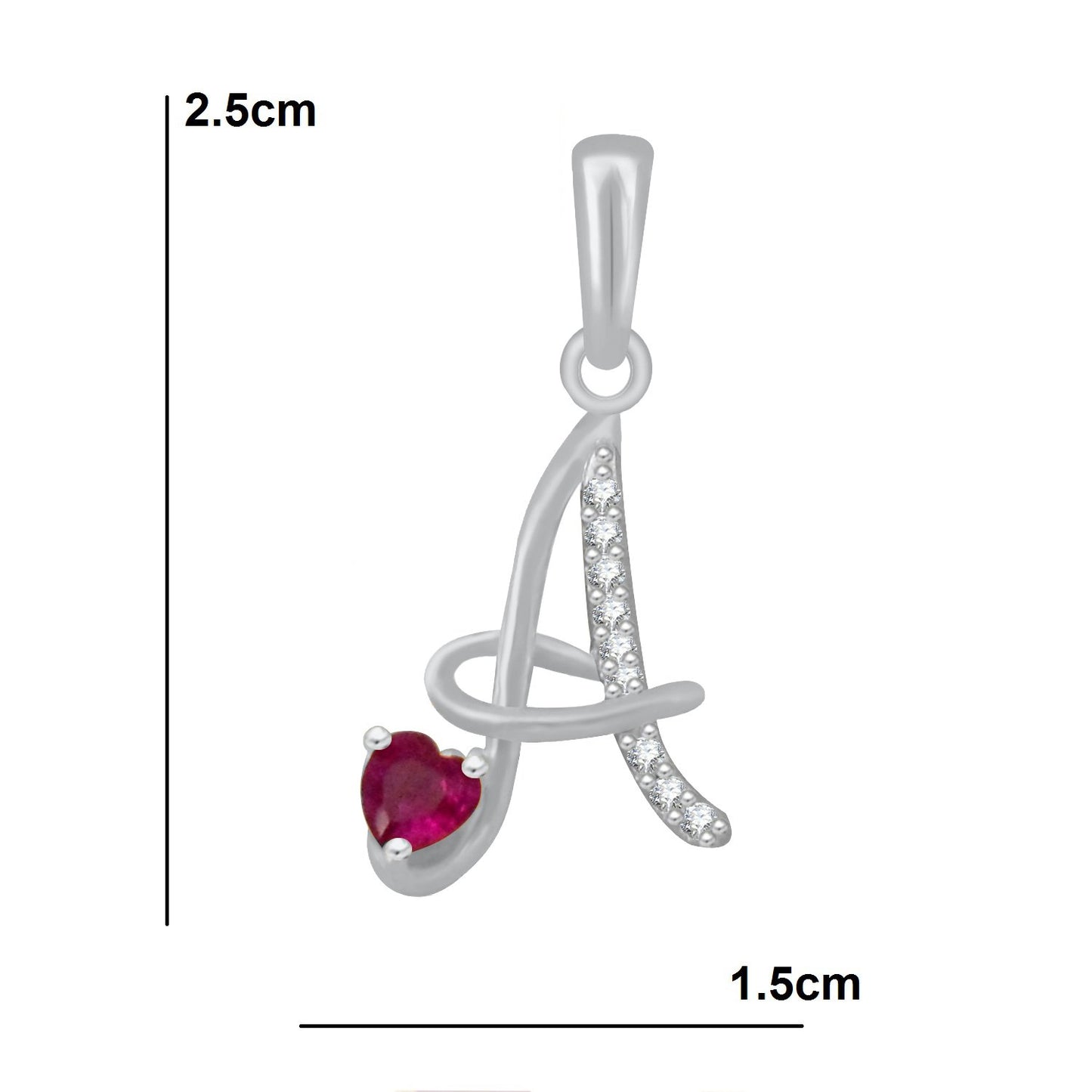 Pure 925 Sterling Silver Ruby Red Valentines Gifts Heart in CZ A Alphabet Letter Pendant