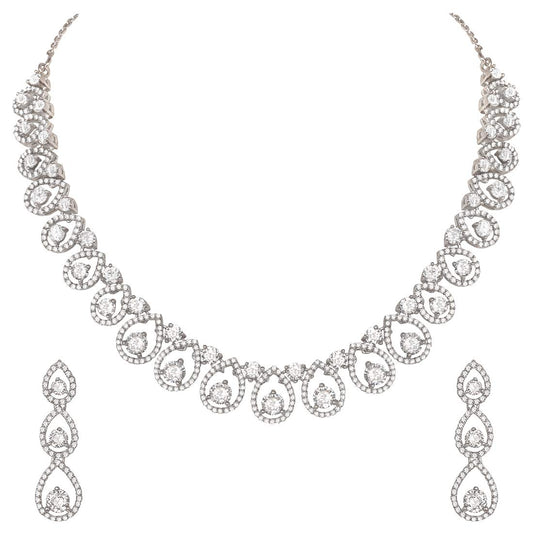 Pure 925 Sterling Silver Necklace Earrings Jewellery Set in Cubic Zirconia/CZ for Women & Girls (with Pure 925 Silver Push Back)