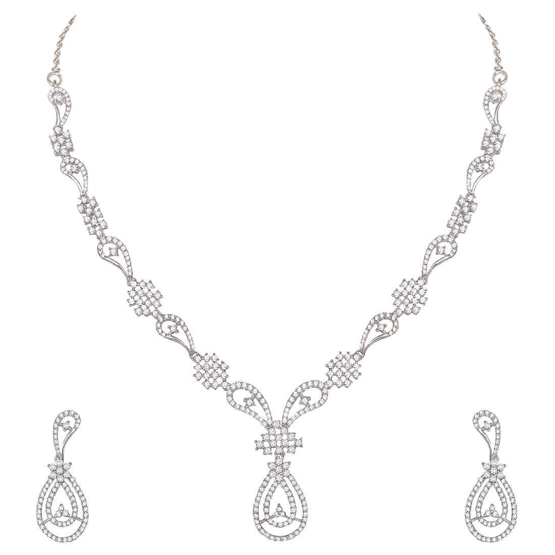 Pure 925 Sterling Silver Necklace Earrings Jewellery Set in Cubic Zirconia/CZ for Women & Girls (with Pure 925 Silver Push Back)