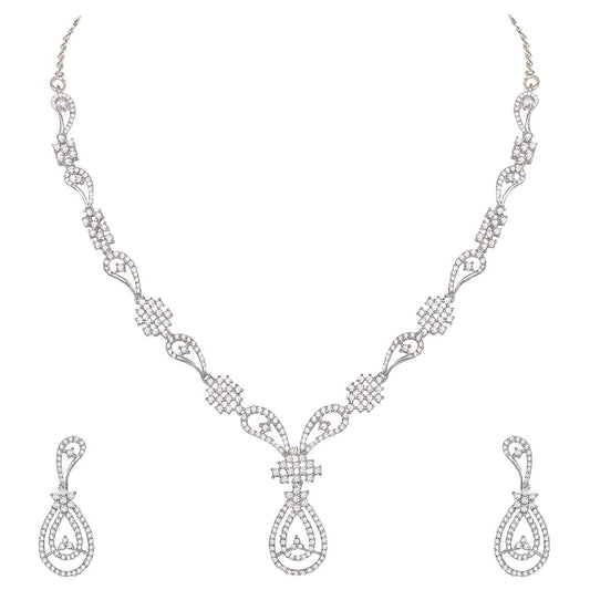 Pure 925 Sterling Silver Necklace Earrings Jewellery Set in Cubic Zirconia/CZ for Women & Girls (with Pure 925 Silver Push Back)