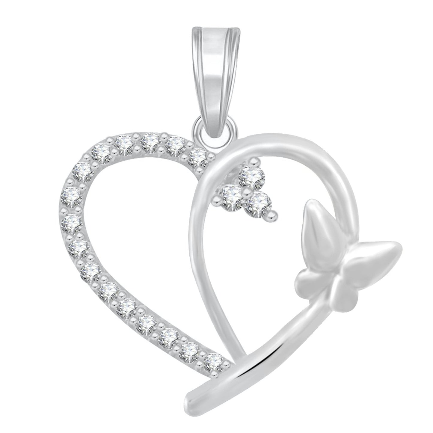 Pure 925 Sterling Silver Pendent Butterfly In Valentine Heart Shape CZ Pendant Locket Gift For Women, Girls & Baby Girls