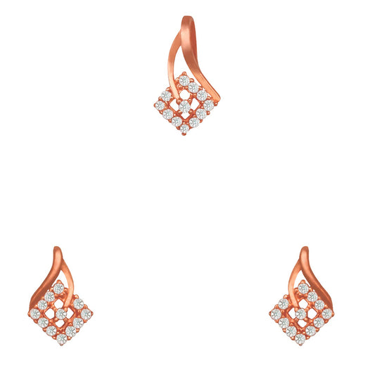 Pure 925 Sterling Silver Pendant With Studs (Earring) Jewellery Set for Women & Girls (ROSE GOLD)