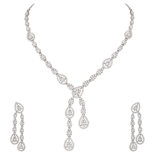 Pure 925 Sterling Silver Necklace Earrings Jewellery Set in Cubic Zirconia/CZ for Women & Girls (with Pure 925 Silver Push Back)