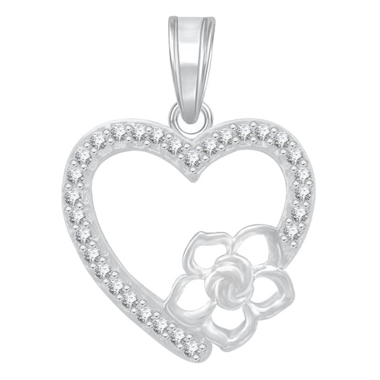 Pure 925 Sterling Silver Pendent Flower In Valentine Heart Shape In CZ Pendant Locket Gift For Women, Girls & Baby Girls