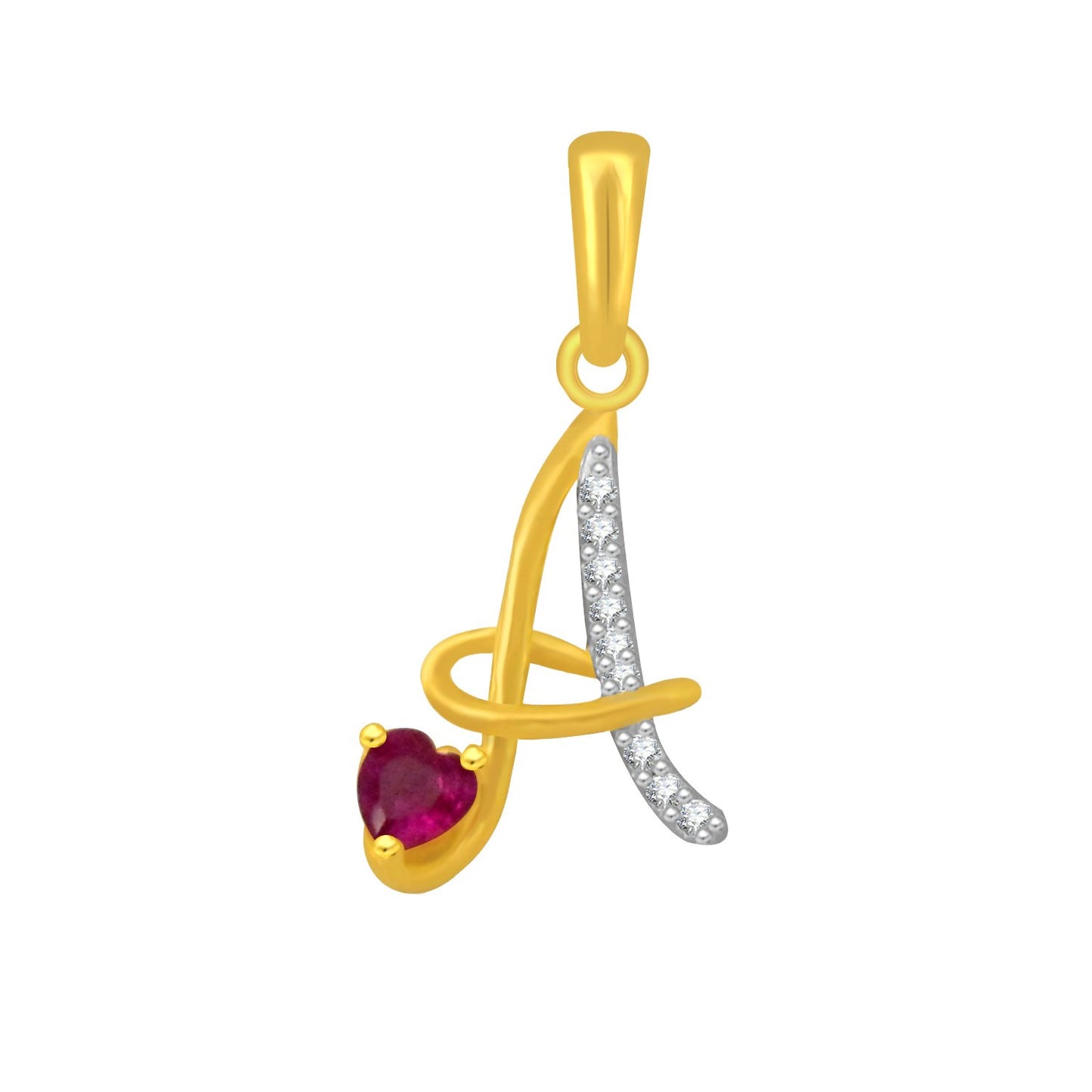 Pure 925 Sterling Silver Ruby Red Valentines Gifts Heart in CZ A Alphabet Letter Pendant