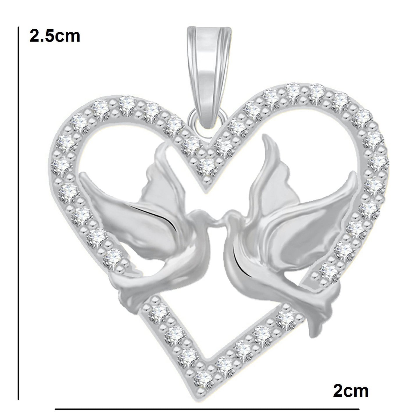 Pure 925 Sterling Silver Pendent Love Birds in Valentine Heart Shape CZ Pendant Locket Gift For Women, Girls & Baby Girls