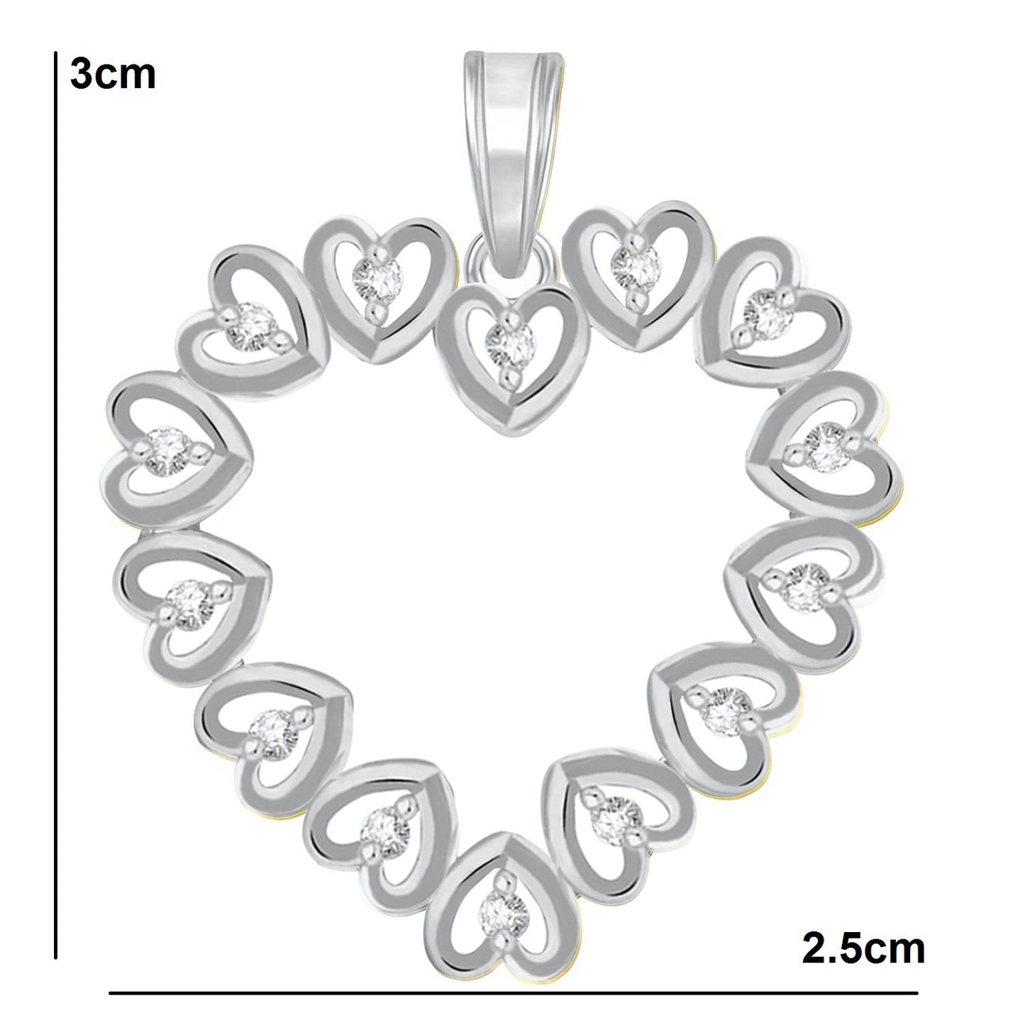 Pure 925 Sterling Silver Pendent Hearts In Valentine Heart Shape CZ Pendant Locket Gift For Women, Girls & Baby Girls