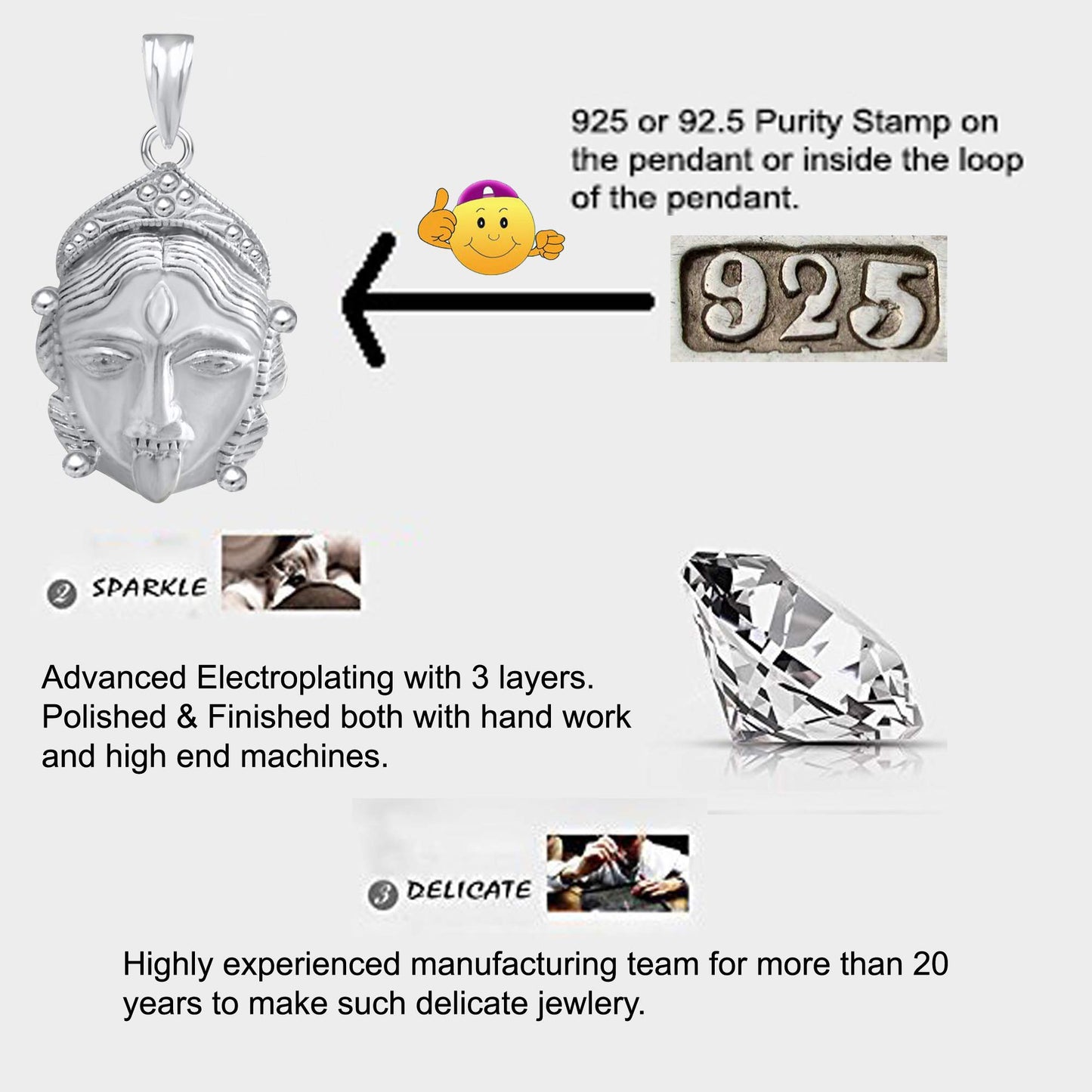 Pure 925 Sterling Silver Jai Maa Kaali Goddess Locket In God Pendant For Man & Women Pendent