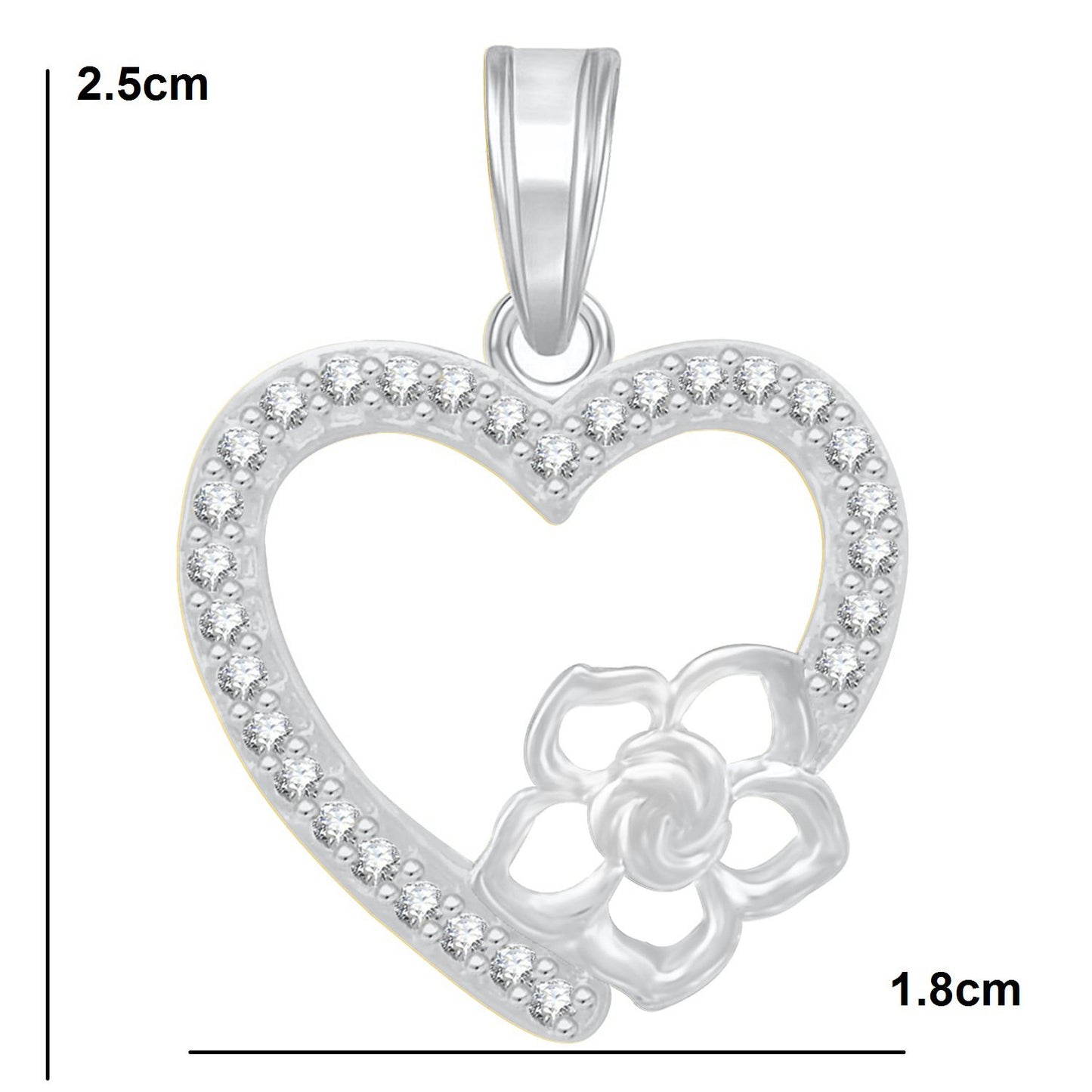 Pure 925 Sterling Silver Pendent Flower In Valentine Heart Shape In CZ Pendant Locket Gift For Women, Girls & Baby Girls