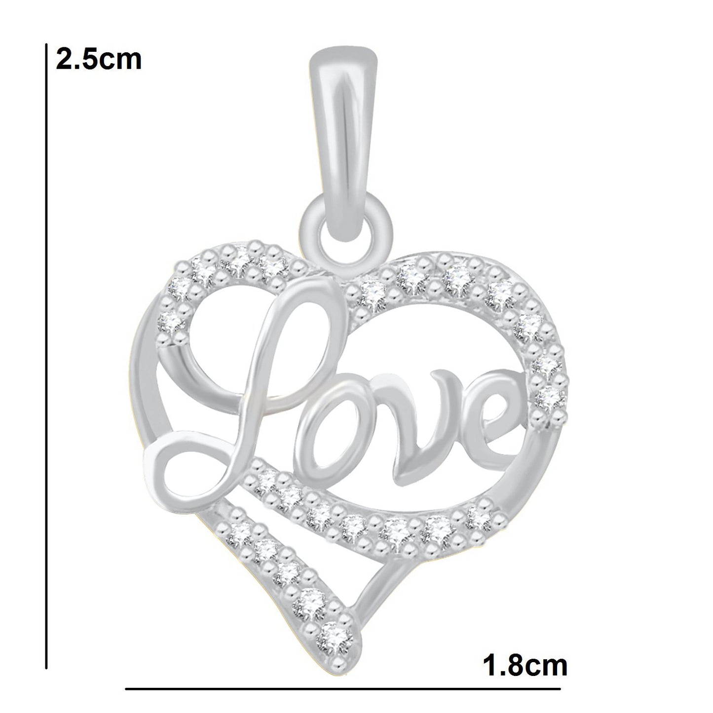 Pure Silver Love Heart Valentines Pendant for Women & Girls