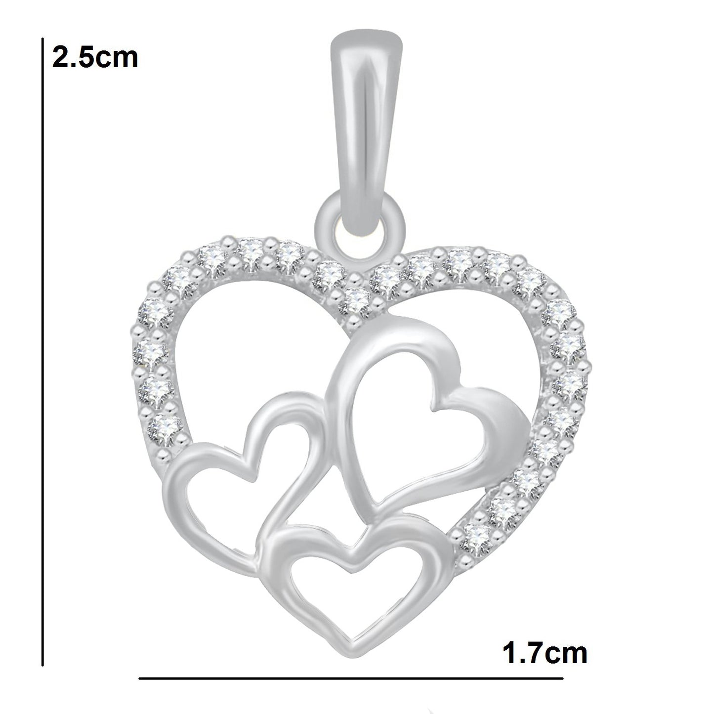 Pure 925 Sterling Silver Pendent Hearts In Valentine Heart Shape CZ Pendant Locket Gift For Women, Girls & Baby Girls