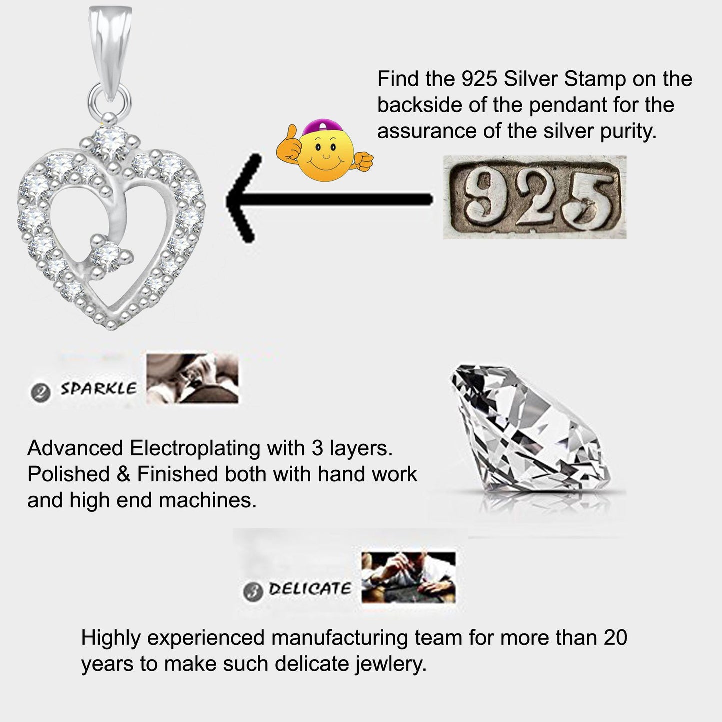 Pure 925 Sterling Silver Pendent Valentine Heart Shape In CZ Pendant Locket For Women, Girls & Baby Girls