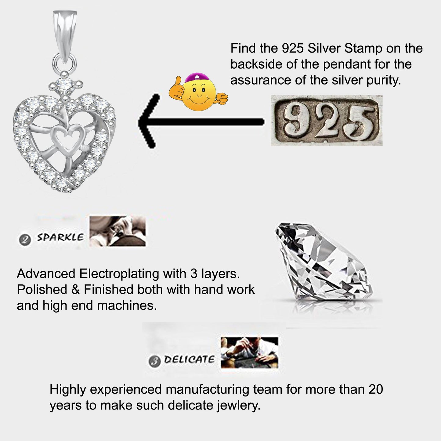 Pure 925 Sterling Silver Pendent Valentine Heart Shape CZ Pendant Locket For Women, Girls & Baby Girls