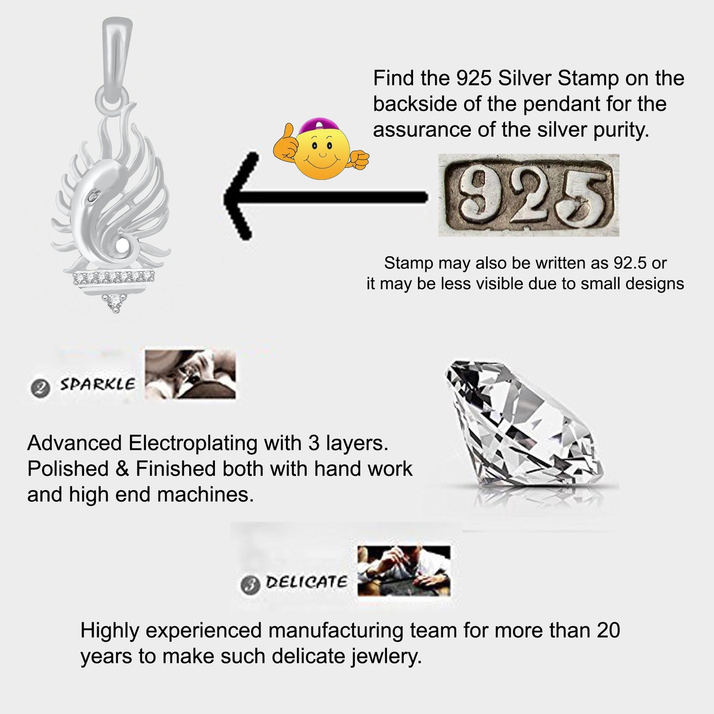 Pure 925 Sterling Silver Ganesha Ganpati Locket In CZ God Pendant For Man & Women Pendent