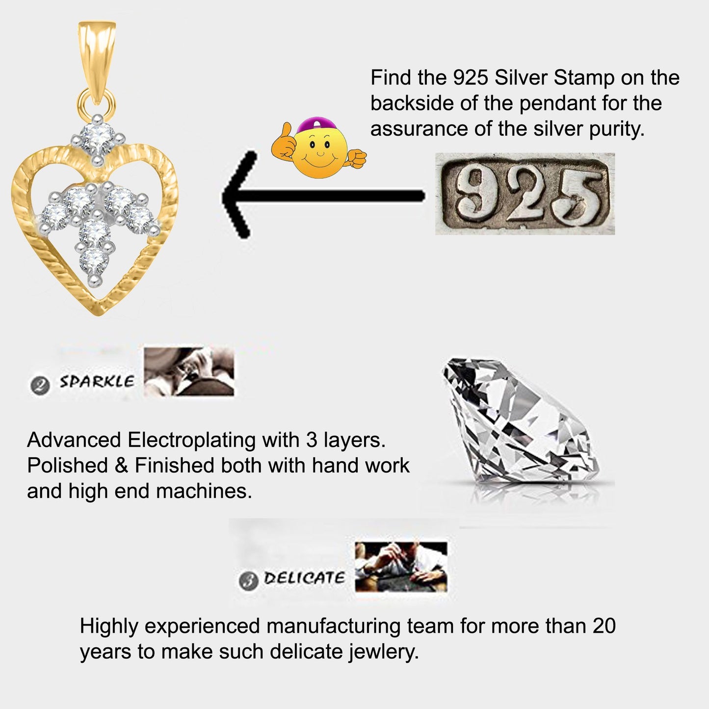 Pure 925 Sterling Silver Pendent Valentine Heart Shape CZ Pendant Locket For Women, Girls & Baby Girls