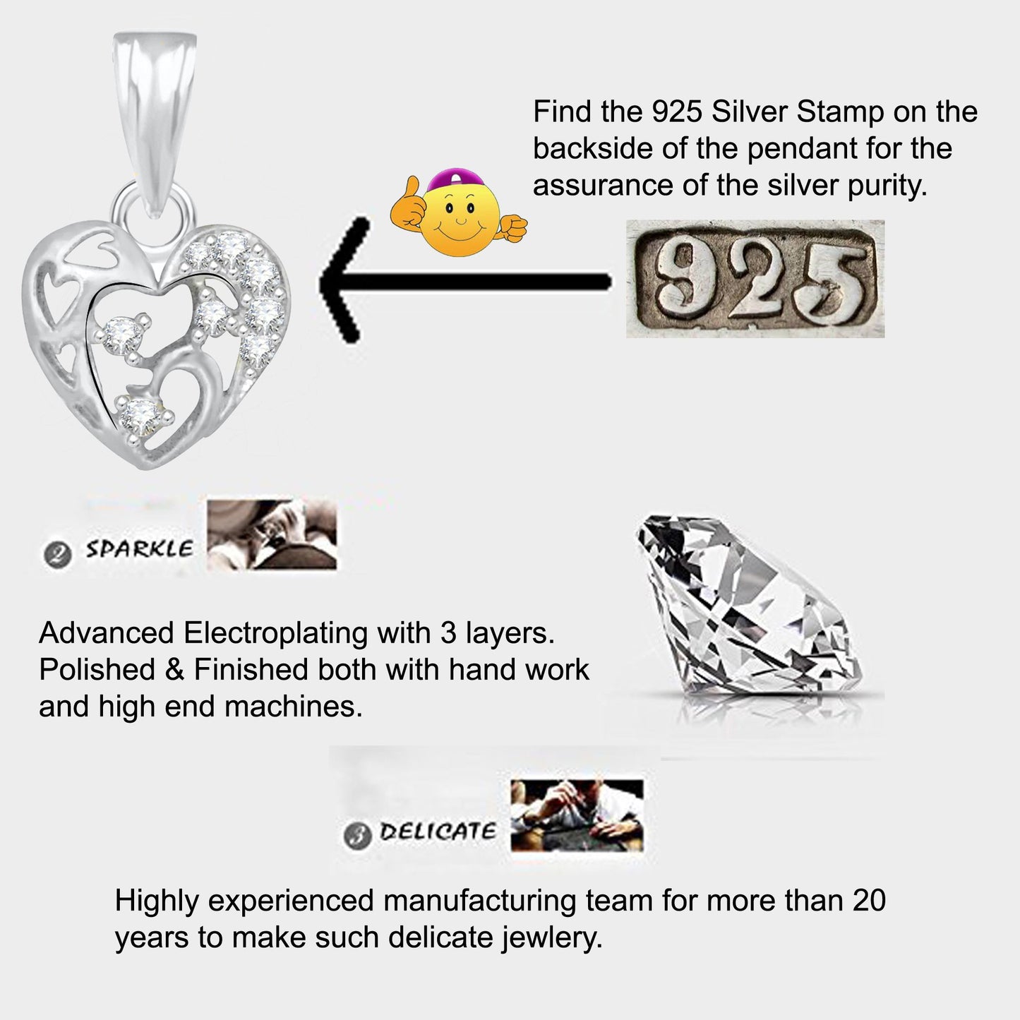 Pure 925 Sterling Silver Pendent Valentine Heart Shape CZ Pendant Locket For Women, Girls & Baby Girls