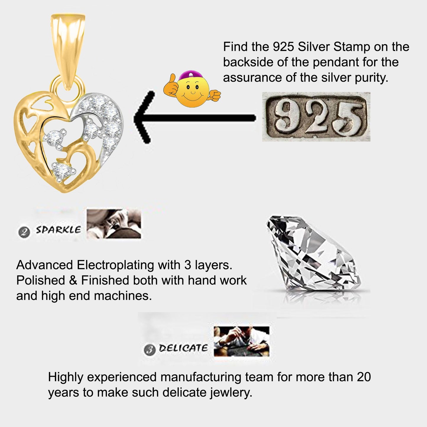 Pure 925 Sterling Silver Pendent Valentine Heart Shape CZ Pendant Locket For Women, Girls & Baby Girls