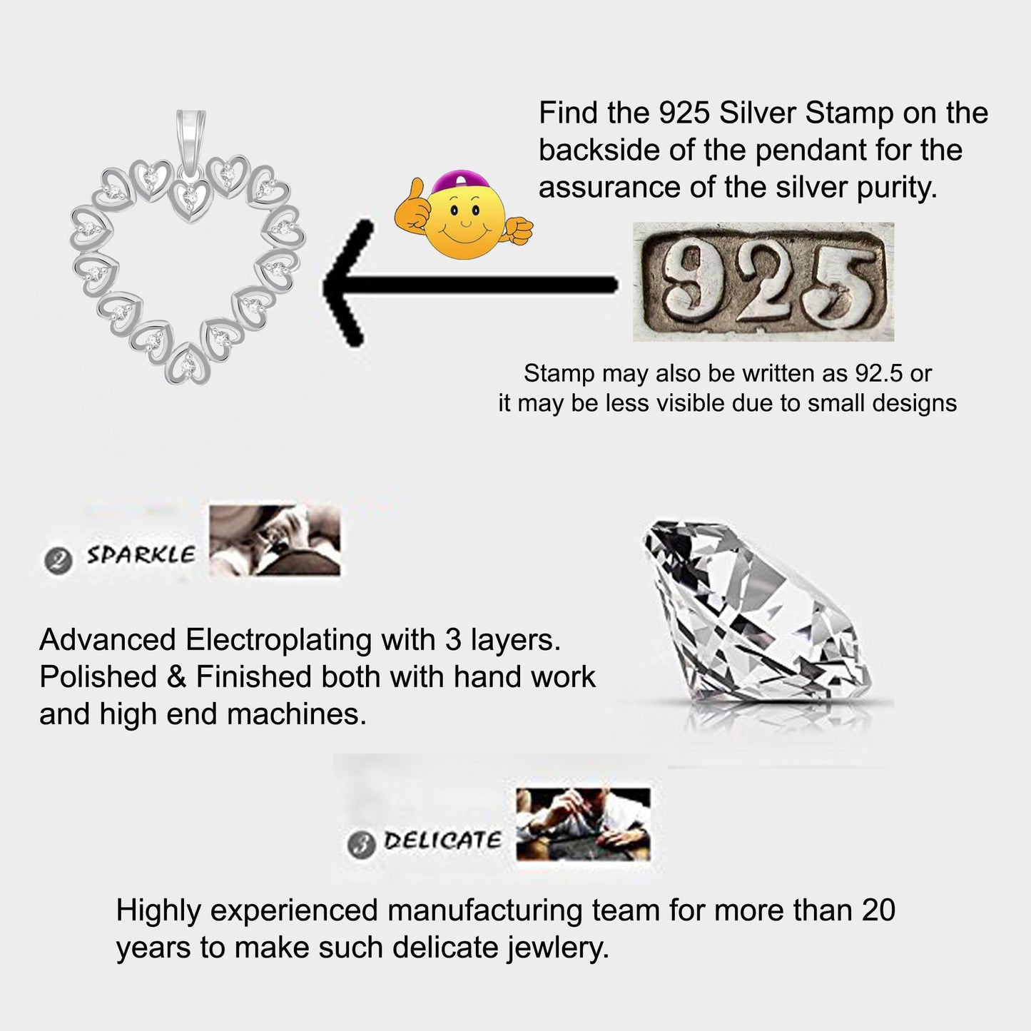 Pure 925 Sterling Silver Pendent Hearts In Valentine Heart Shape CZ Pendant Locket Gift For Women, Girls & Baby Girls