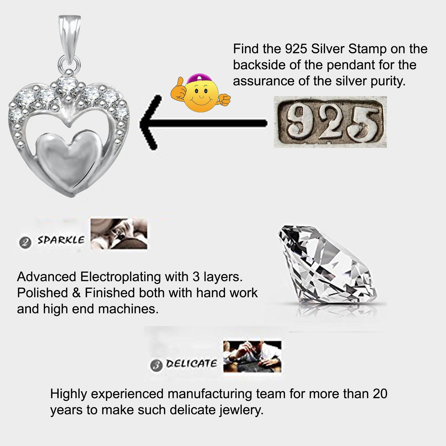 Pure 925 Sterling Silver Pendent Valentine Heart Shape CZ Pendant Locket For Women, Girls & Baby Girls