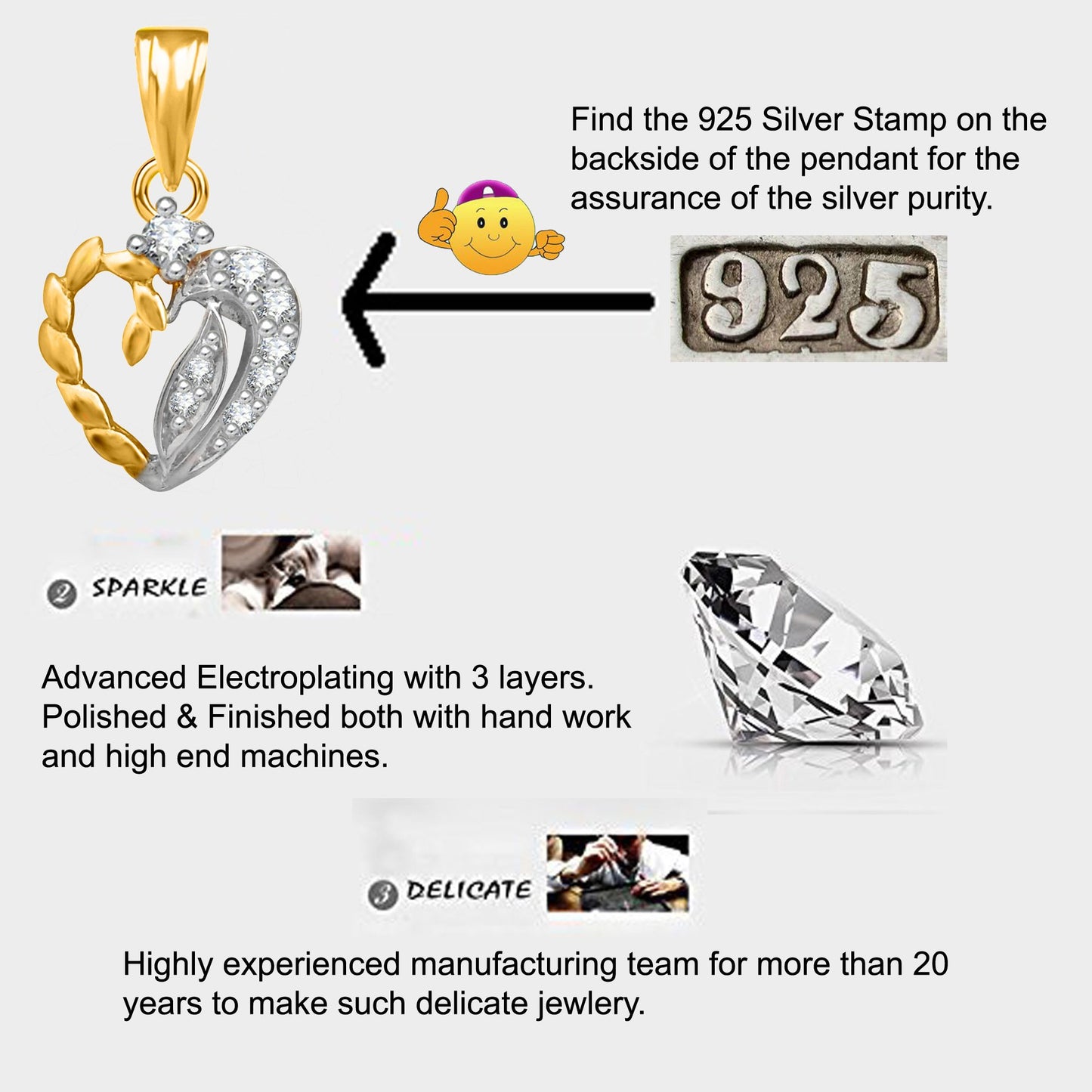 Pure 925 Sterling Silver Pendent Valentine Heart Shape CZ Pendant Locket For Women, Girls & Baby Girls